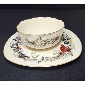 Lenox Winter Greetings Fine Ivory China Square Serving Platter & Bowl (1996)